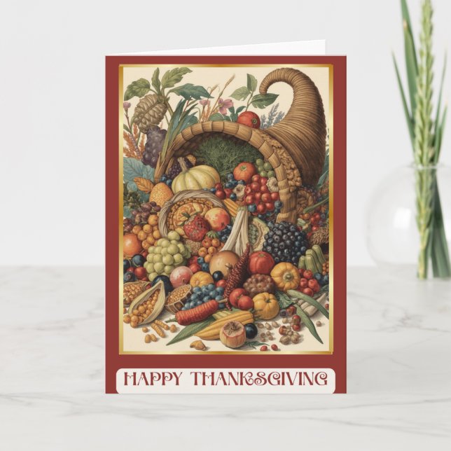 Happy Thanksgiving Cornucopia Folded Greeting Card Kort (Framsida)