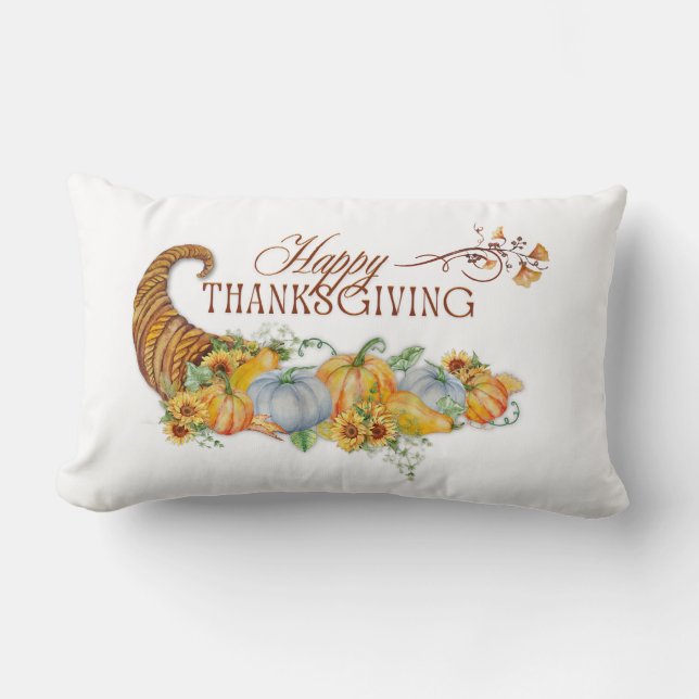 Happy Thanksgiving Cornucopia  Lumbarkudde (Framsida)
