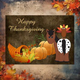 Happy thanksgiving Cute Appaloosa Horse och Turkie Helgkort