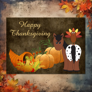Happy thanksgiving Cute Appaloosa Horse och Turkie Helgkort