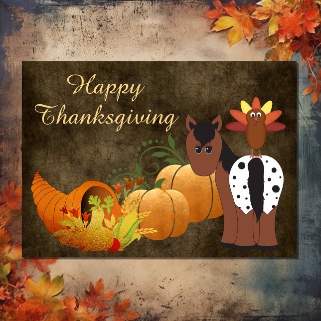 Happy thanksgiving Cute Appaloosa Horse och Turkie Helgkort (Front - Happy Thanksgiving Cute Appaloosa Horse and Turkey Holiday Card)