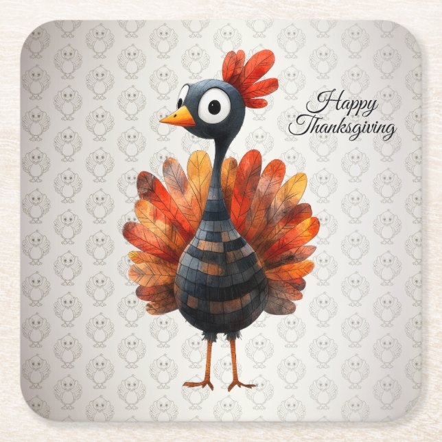 Happy thanksgiving Cute Colorful Baby Turkiet Underlägg Papper Kvadrat (Framsidan)