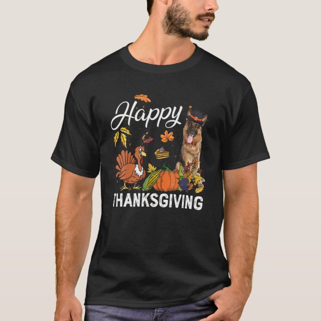 Happy thanksgiving Cute German shepherd Turkey Pum T Shirt (Framsida)