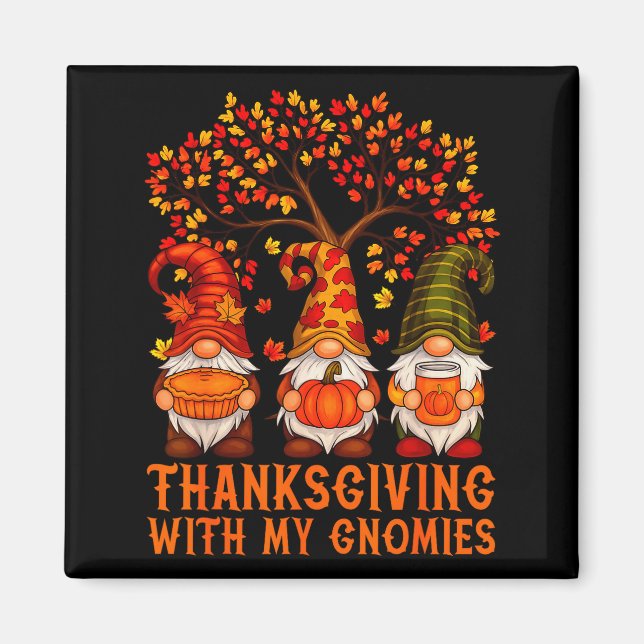 Happy Thanksgiving Cute Gnomes Pumpkin Autumn Leav Magnet (Framsidan)