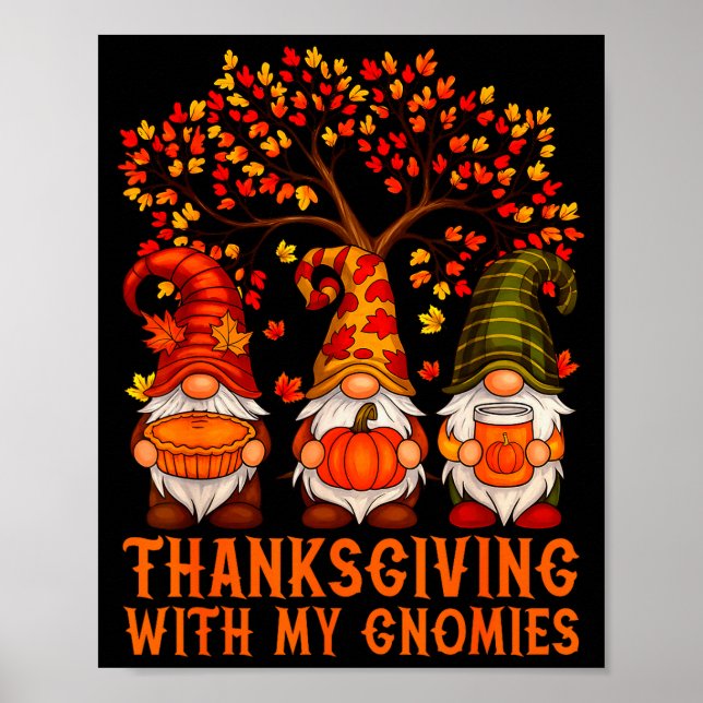 Happy Thanksgiving Cute Gnomes Pumpkin Autumn Leav Poster (Framsidan)