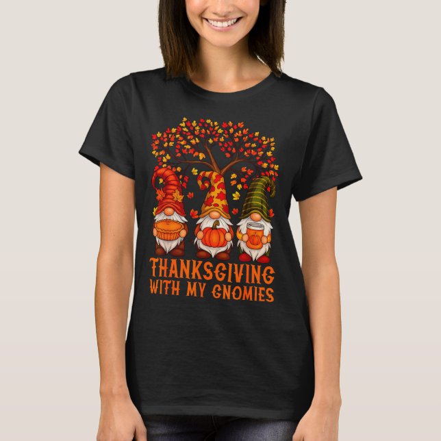 Happy Thanksgiving Cute Gnomes Pumpkin Autumn Leav T Shirt (Framsida)