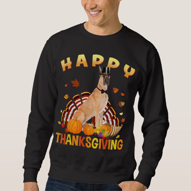 Happy thanksgiving Cute Great dane Turkiet Pilgrim Lång Ärmad Tröja (Framsida)