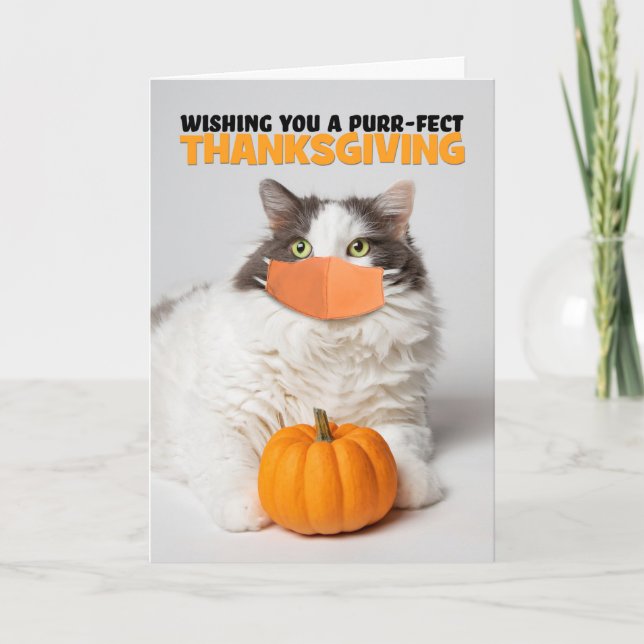 Happy thanksgiving Cute Kattunge i Covid Mask Helgkort (Framsida)
