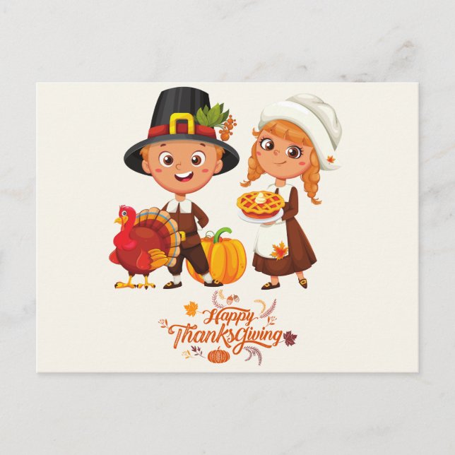 Happy thanksgiving Cute Pilgrim par Helg Vykort (Framsida)