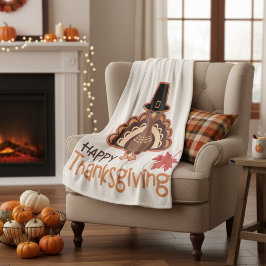 Happy thanksgiving Cute Pilgrim Turkiet Fleecefilt