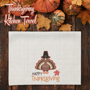 Happy thanksgiving Cute Pilgrim Turkiet Kökshandduk