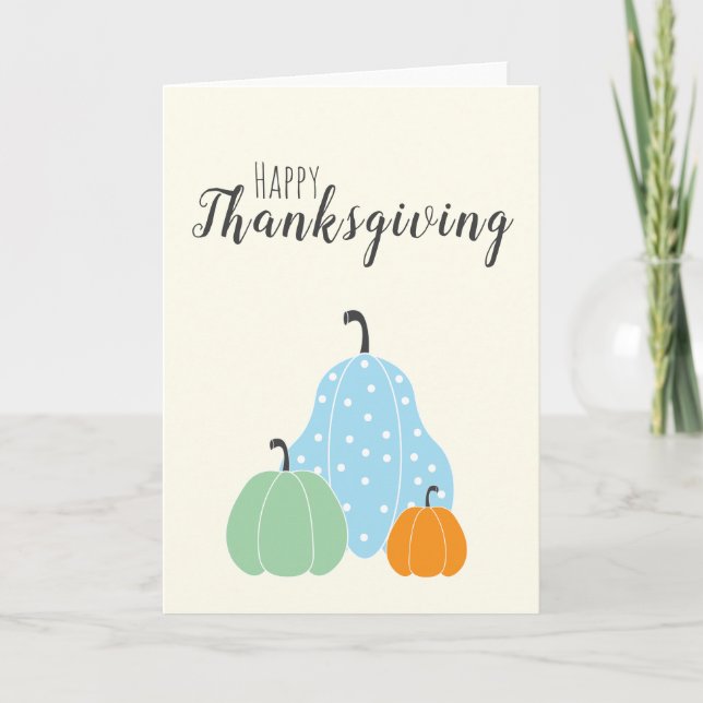Happy thanksgiving Cute Pumpkins Grönt Blue Orange Kort (Framsida)
