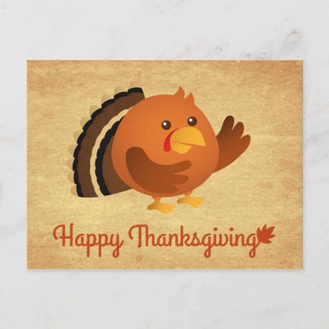 Happy thanksgiving, Cute Round Turkey Helg Vykort (Framsida)