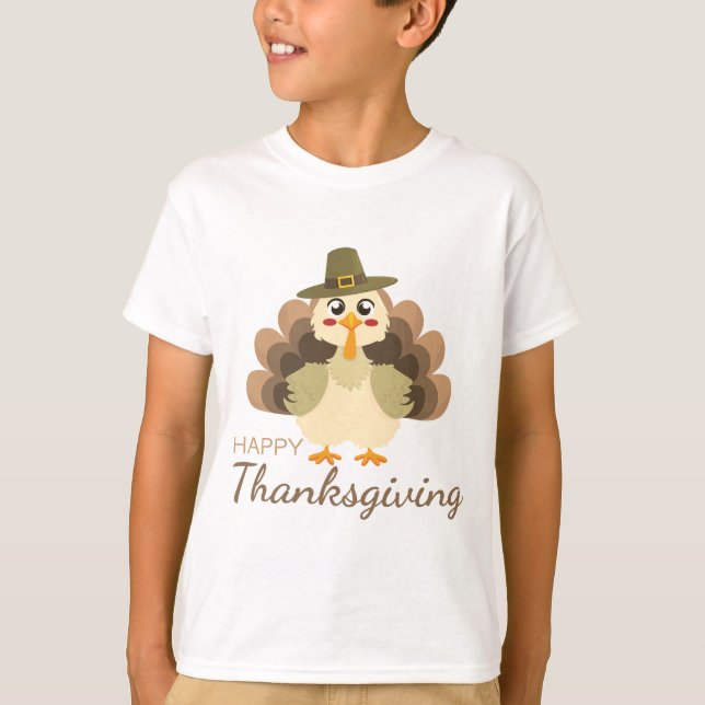 Happy Thanksgiving Cute Turkey Fall T Shirt (Framsida)