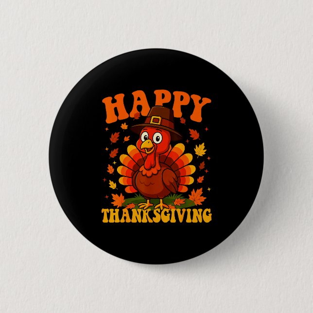 Happy Thanksgiving Cute Turkey Family Dinner Thank Knapp (Framsida)