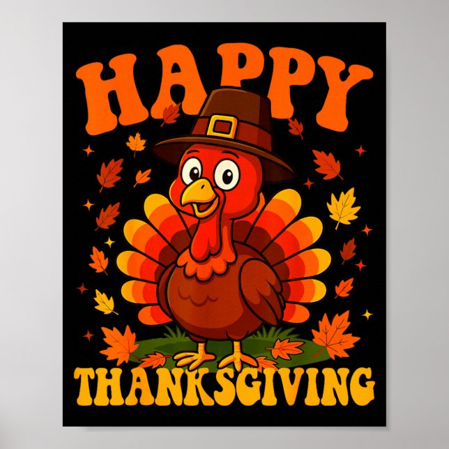 Happy Thanksgiving Cute Turkey Family Dinner Thank Poster (Framsidan)