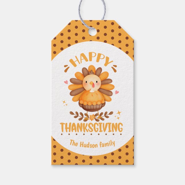 Happy thanksgiving Cute Turkey Gift Märkres Presentetikett (Framsidan)