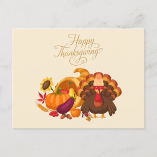 Happy thanksgiving Cute Turkey, Horn of Plenty Helg Vykort