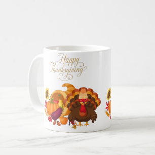 Happy thanksgiving Cute Turkey, Horn of Plenty Kaffemugg