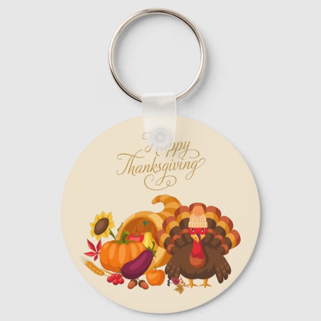 Happy thanksgiving Cute Turkey, Horn of Plenty Nyckelring (Framsida)