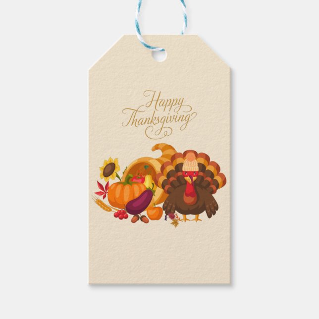 Happy thanksgiving Cute Turkey, Horn of Plenty Presentetikett (Framsidan)