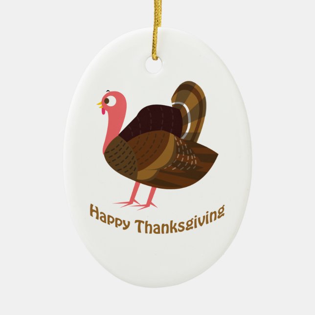 Happy thanksgiving! Cute Turkey Julgransprydnad Keramik (Framsidan)