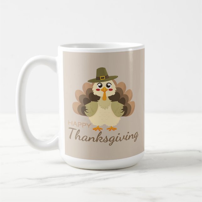 Happy Thanksgiving Cute Turkey Kaffemugg (Vänster)