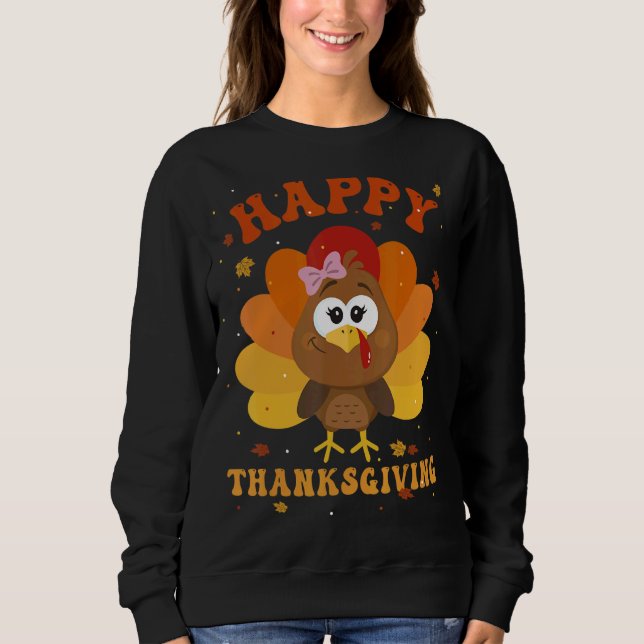Happy thanksgiving Cute Turkey Kids Girls Women T Shirt (Framsida)