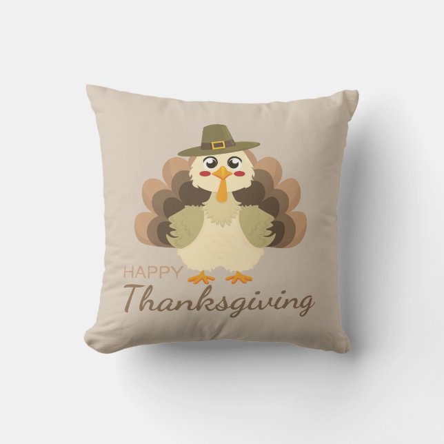 Happy Thanksgiving Cute Turkey Kudde (Framsida)