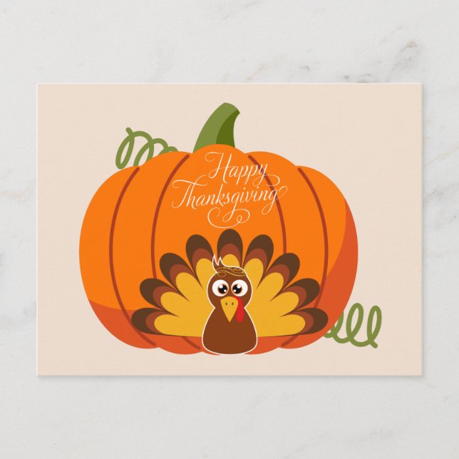 Happy thanksgiving Cute Turkey och Pumpkin Vykort (Framsida)