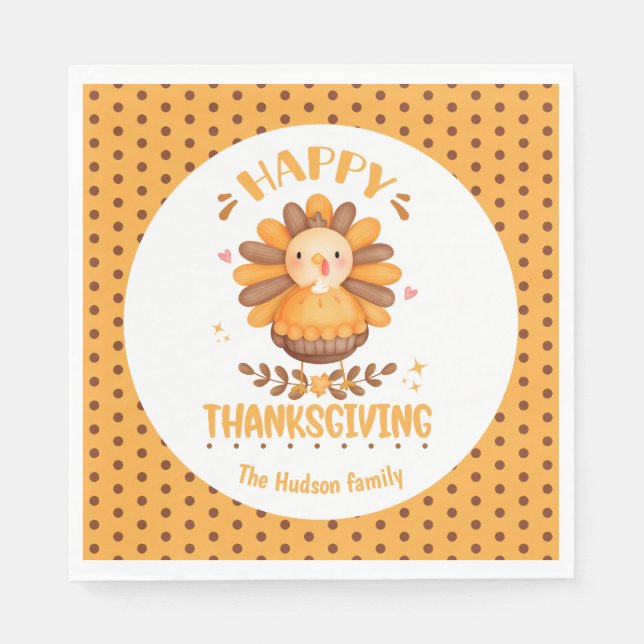 Happy thanksgiving Cute Turkiet Pappra servitor Pappersservett (Framsidan)