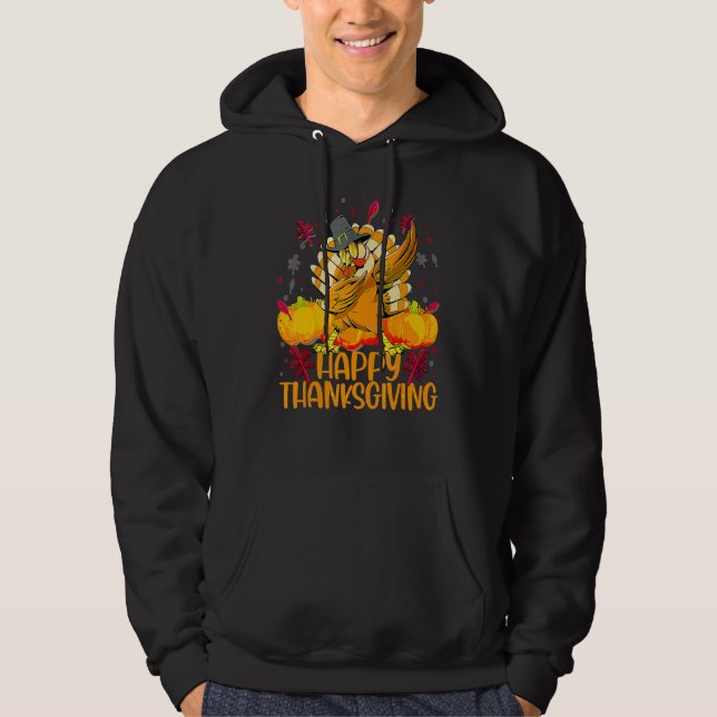 Happy Thanksgiving Dabbing Turkey Day Pilgrim Men  Hoodie (Framsida)