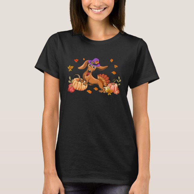 Happy Thanksgiving Dachshund Dog  Turkey Day Costu T Shirt (Framsida)