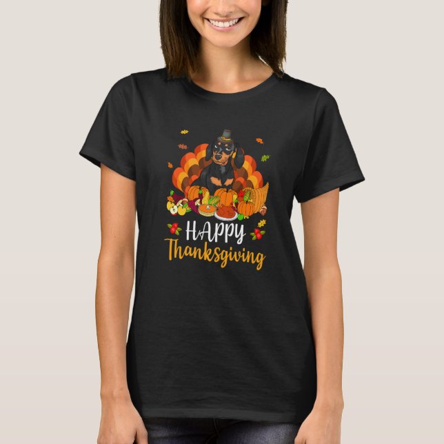 Happy Thanksgiving Dachshund Dog Turkey Pet T Shirt (Framsida)