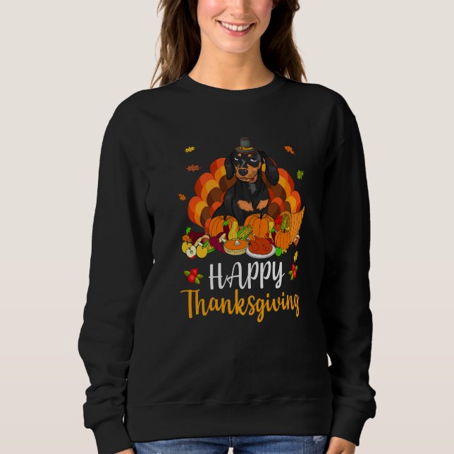 Happy Thanksgiving Dachshund Dog Turkey Pet T Shirt (Framsida)