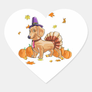 Happy thanksgiving Dachshund Turkey Costume T Roli Hjärtformat Klistermärke