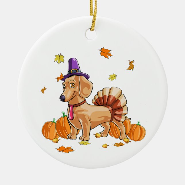 Happy thanksgiving Dachshund Turkey Costume T Roli Julgransprydnad Keramik (Framsidan)