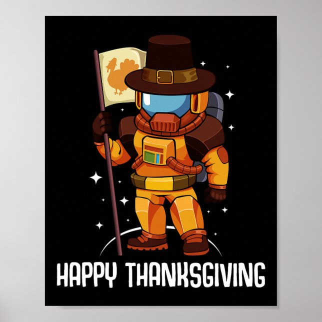 Happy thanksgiving Dag Astronaut Turkiet Flagga Fa Poster (Framsidan)