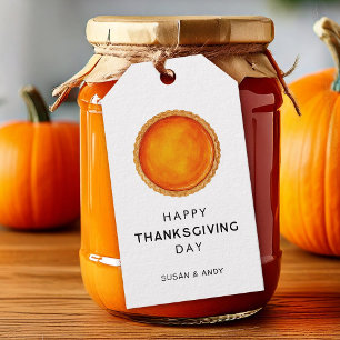 Happy thanksgiving dag med pumpa paj presentetikett