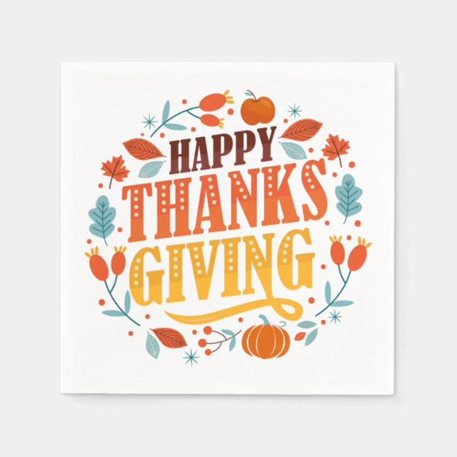 Happy thanksgiving-dagen |Fall Helgdag Turkiet-mid Pappersservett (Framsidan)