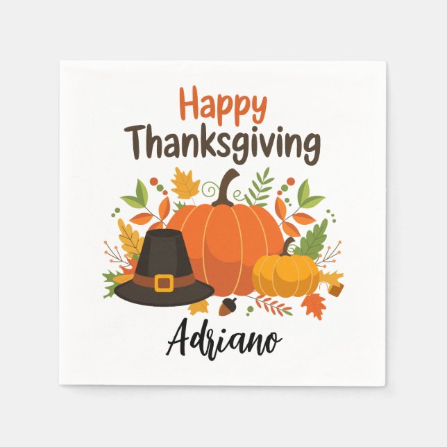 Happy thanksgiving-dagen |Fall Helgdag Turkiet-mid Pappersservett (Framsidan)