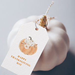 Happy thanksgiving-dagen Pumpkin och Flowers Presentetikett