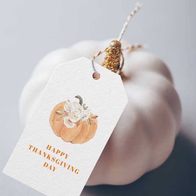 Happy thanksgiving-dagen | Pumpkin och Flowers Presentetikett (Skapare uppladdad)