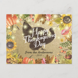 Happy thanksgiving-dagen Turkiet Pumpkins Höst löv Helg Vykort