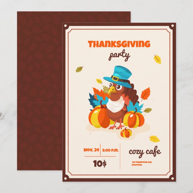 Happy thanksgiving-dagsinbjudan inbjudningar (Fram/baksida)