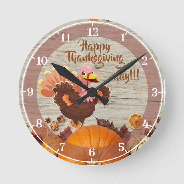 Happy Thanksgiving Day Acrylic Wall Clock Rund Klocka (Framsida)