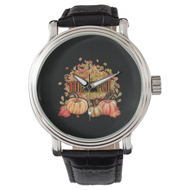 Happy Thanksgiving Day Autumn Fall Maple Leaves Armbandsur (Framsida)