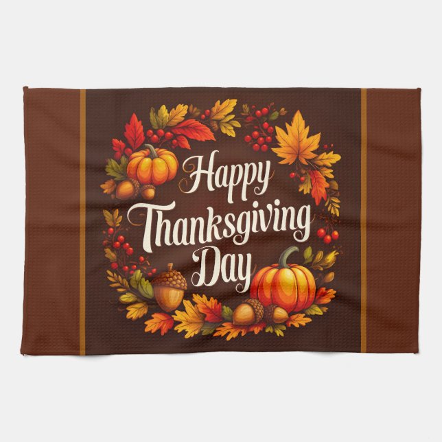 Happy thanksgiving Day Brown Kitchen Towel Kökshandduk (Horisontell)