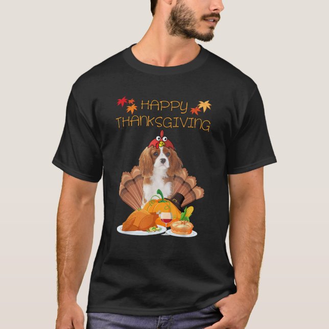Happy thanksgiving Day Cavalier Kung Charles Spani T Shirt (Framsida)