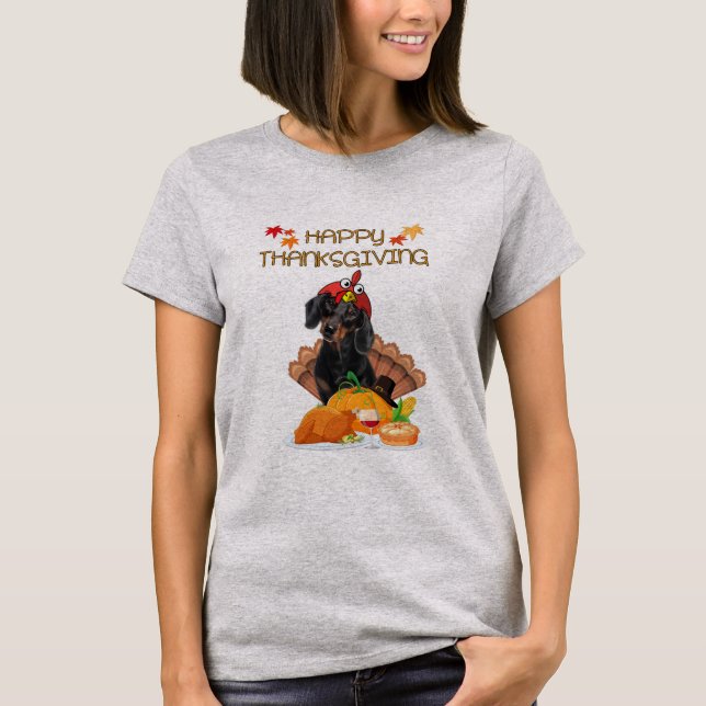 happy thanksgiving Day Dachshund Gift Hund Funny T Shirt (Framsida)